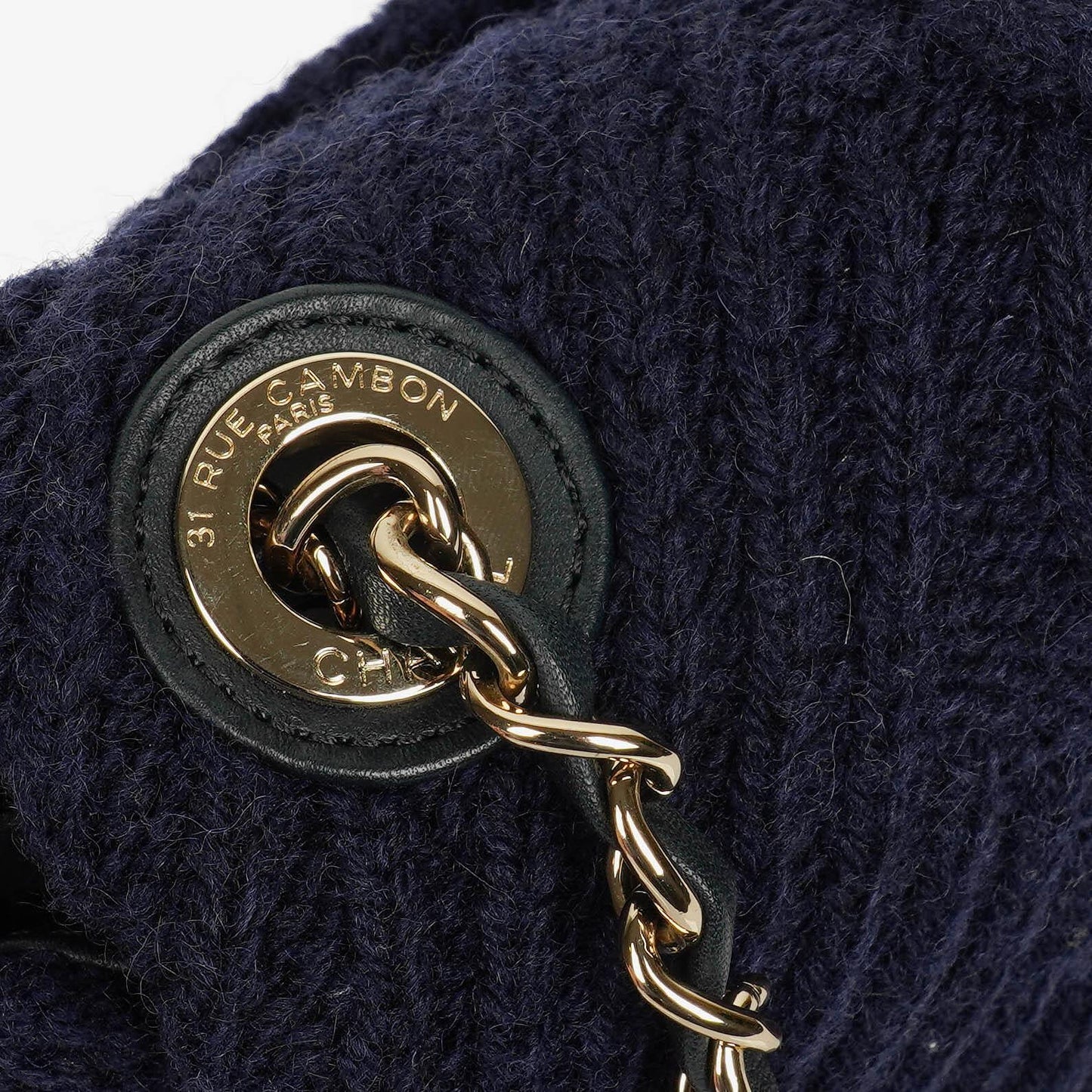 Chanel Small Navy Paris-Hamburg Cable Knit Fabric With Calfskin Flap Bag