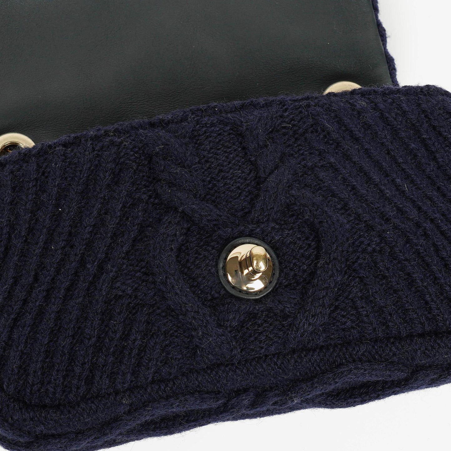 Chanel Small Navy Paris-Hamburg Cable Knit Fabric With Calfskin Flap Bag