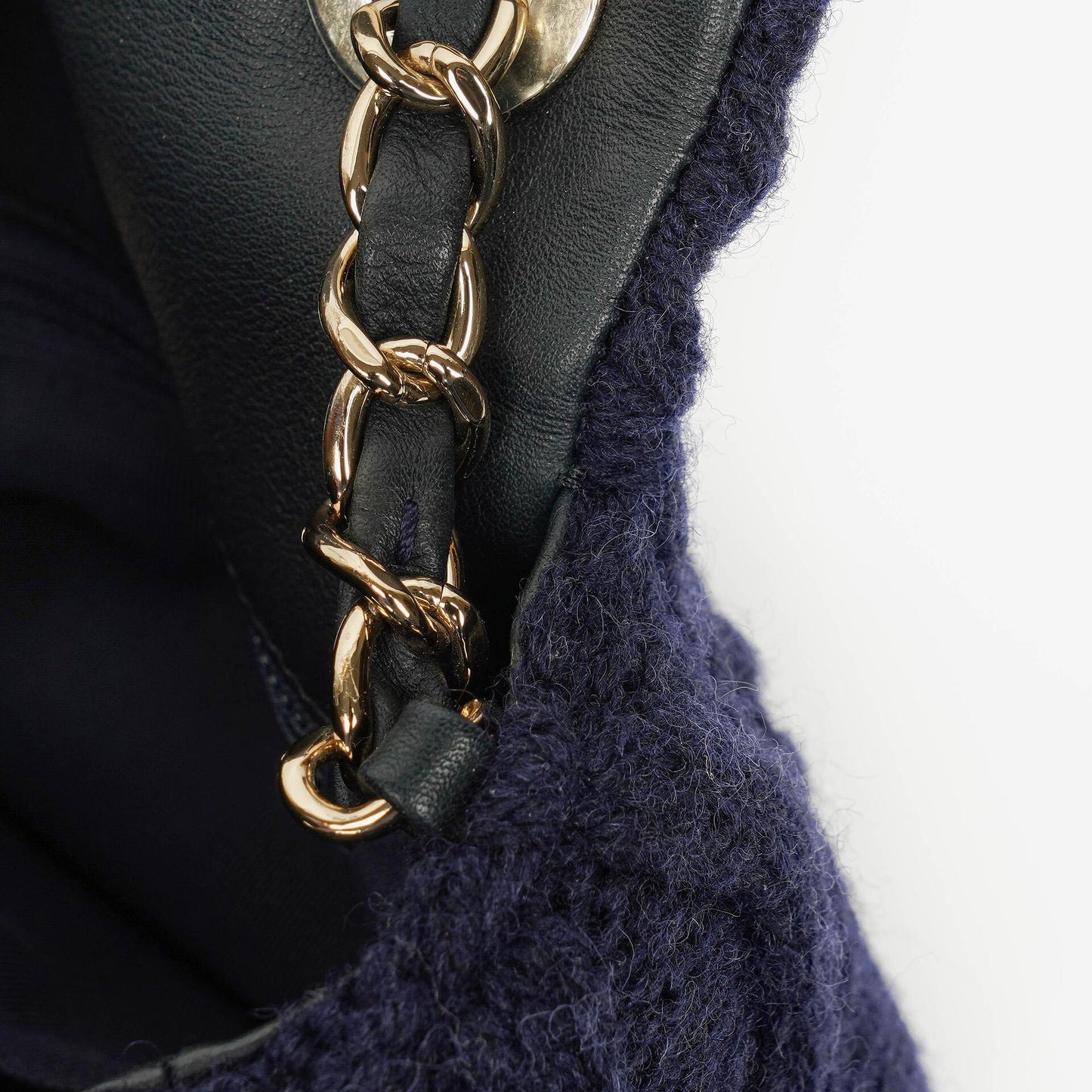 Chanel Small Navy Paris-Hamburg Cable Knit Fabric With Calfskin Flap Bag