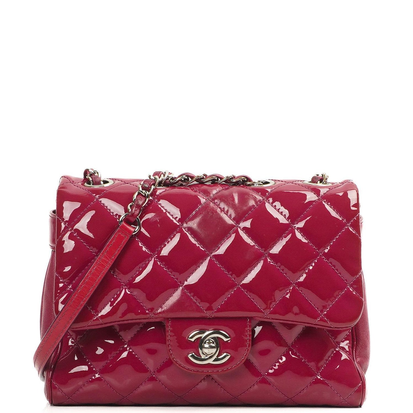 Chanel Small Rock In Rome Single Flap Bag Quilted Patent Leather Silver-Tone Hardware