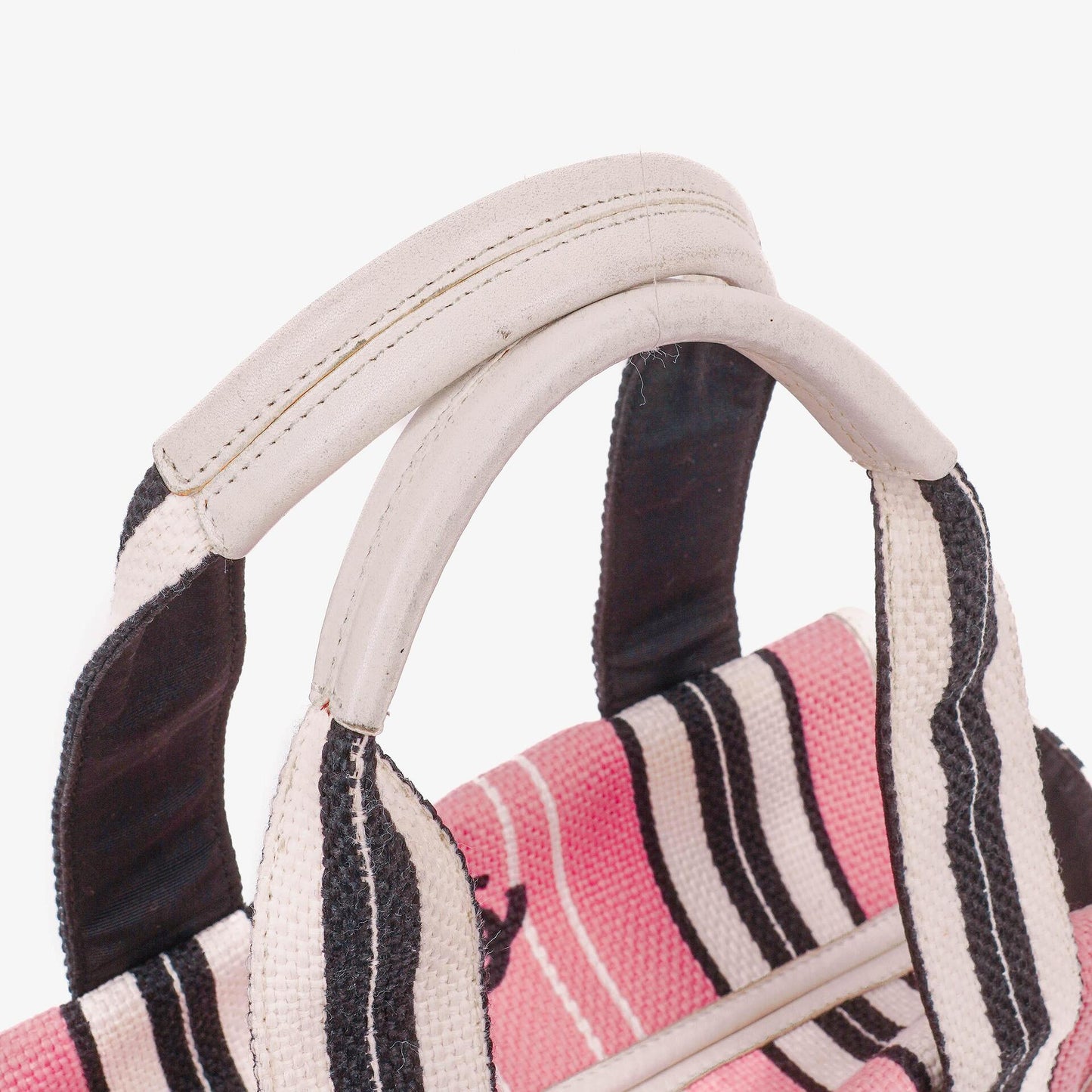 Chanel Small Striped CC Canvas Pink White Black Tote Bag