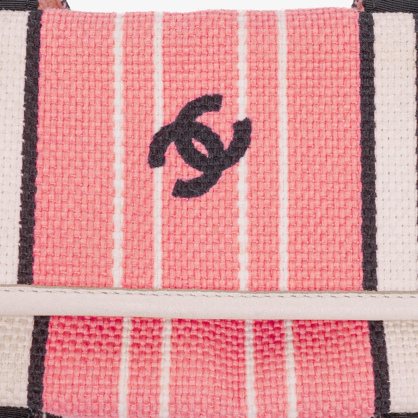Chanel Small Striped CC Canvas Pink White Black Tote Bag