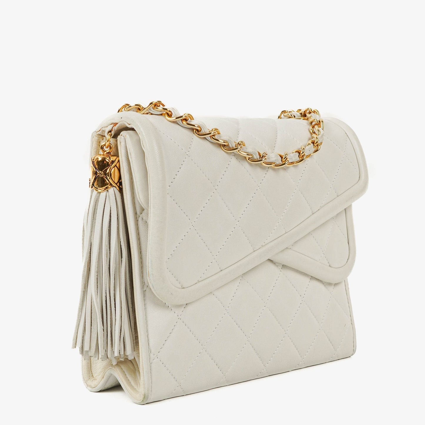 Chanel Small Tassel Flap Bag White Quilted Lambskin Bag