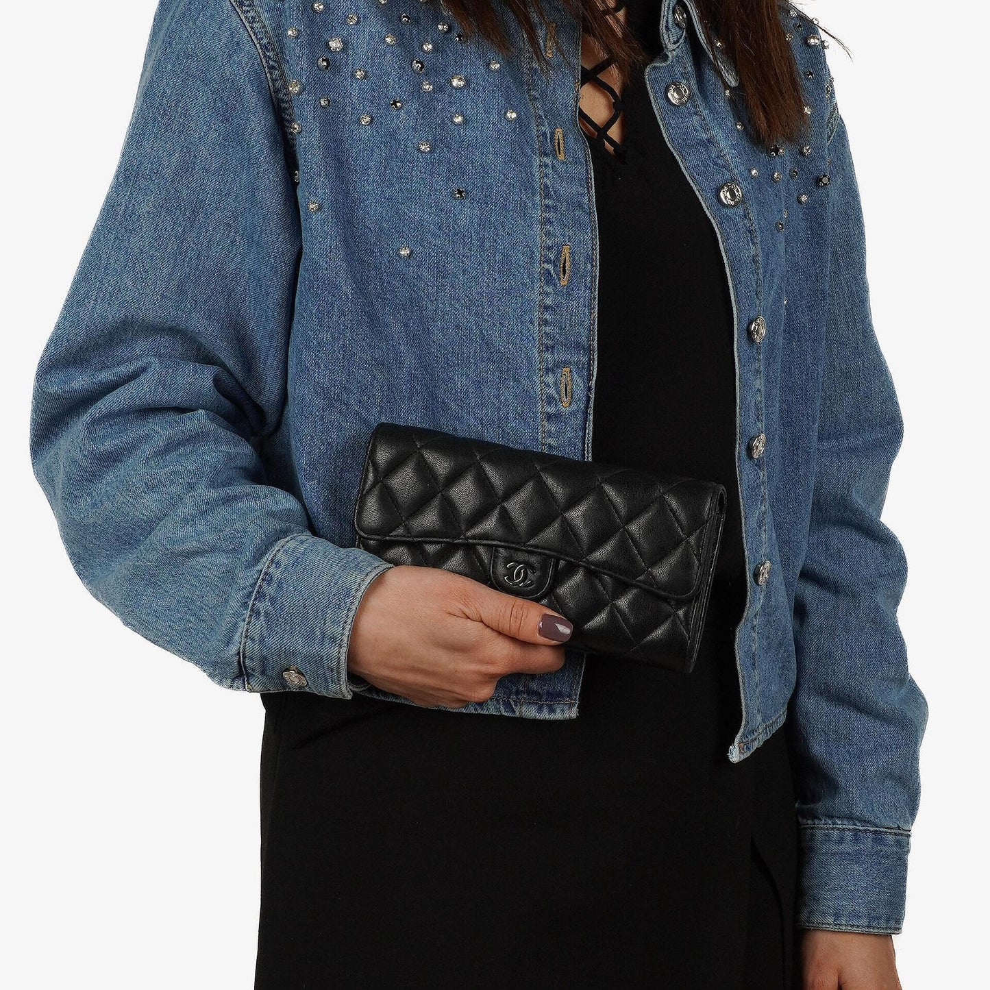 Chanel So Black Large Quilted Lambskin Flap Wallet