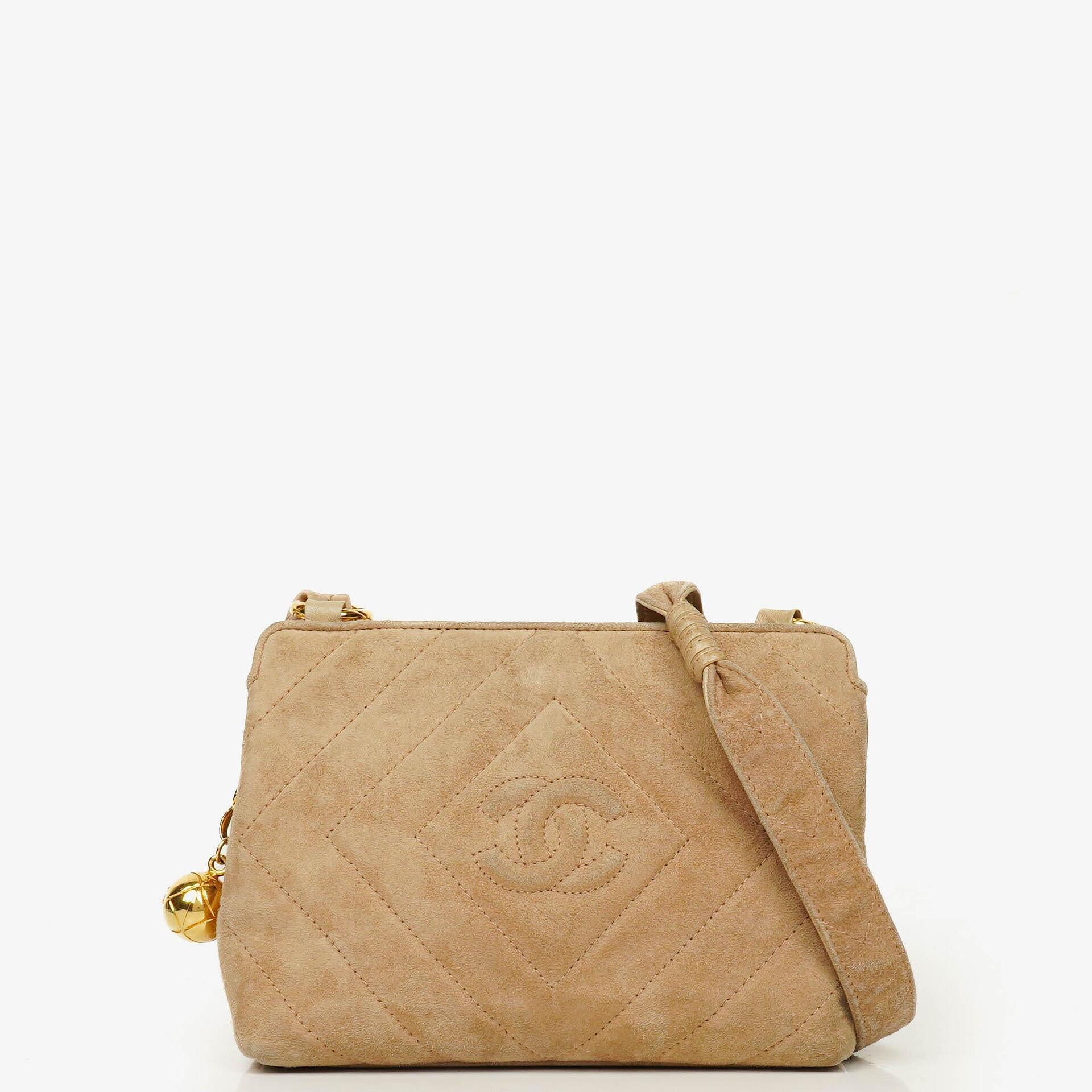Chanel Suede Chevron Quilted Tassel Camera Bag