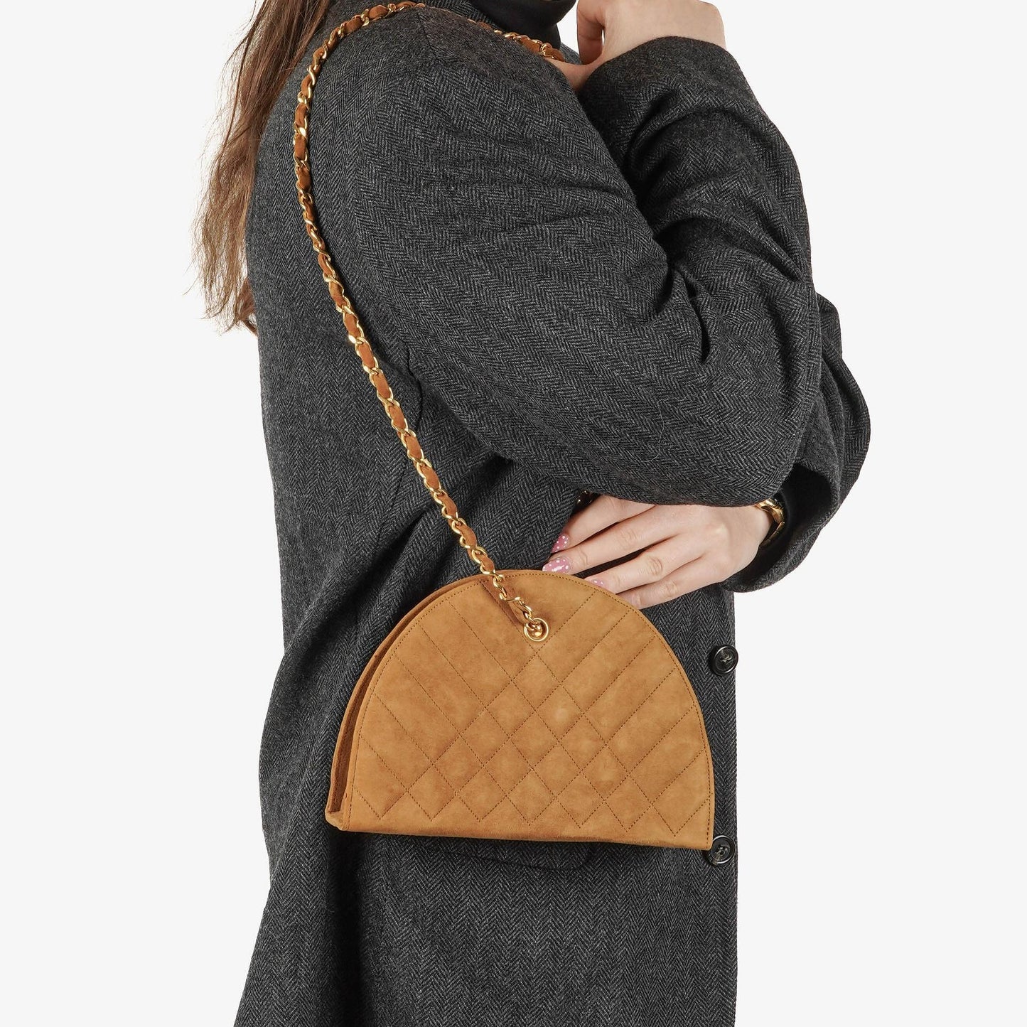Chanel Suede Half Moon Brown Shoulder Bag