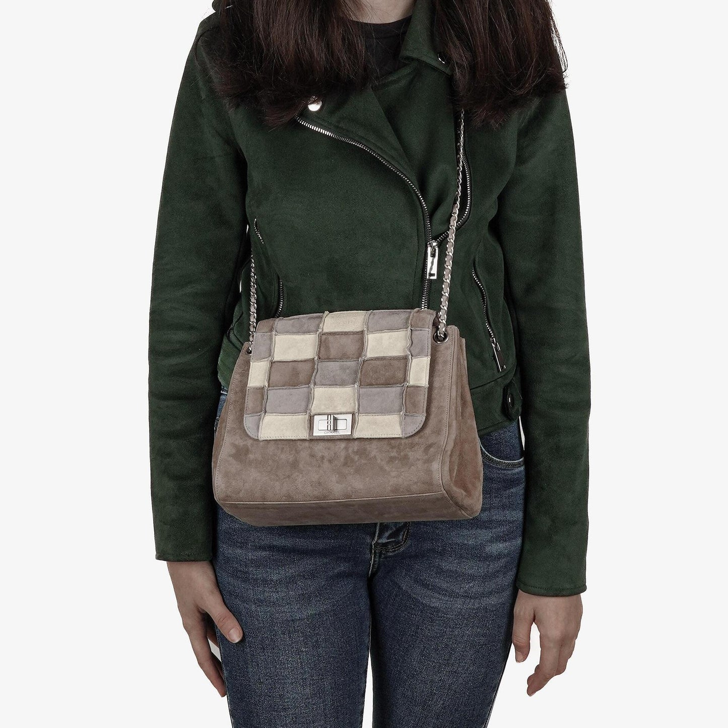 Chanel Beige Suede Patchwork Accordion Mademoiselle Flap