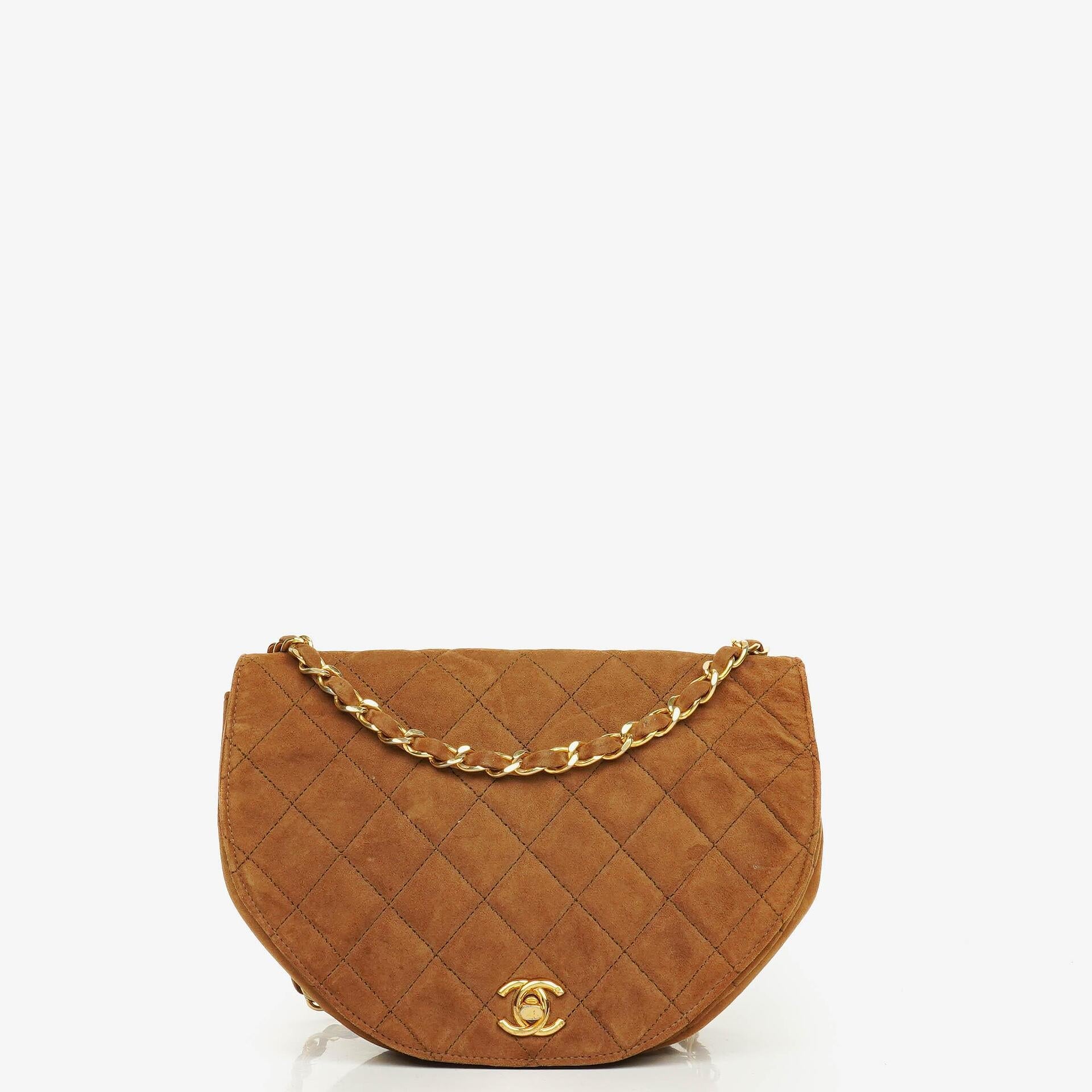 Chanel Suede Quilted Half Moon Full Flap Bag