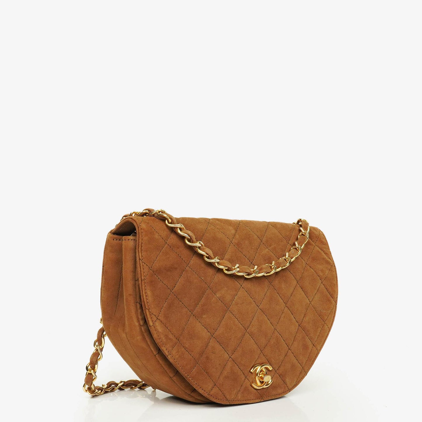Chanel Suede Quilted Half Moon Full Flap Bag