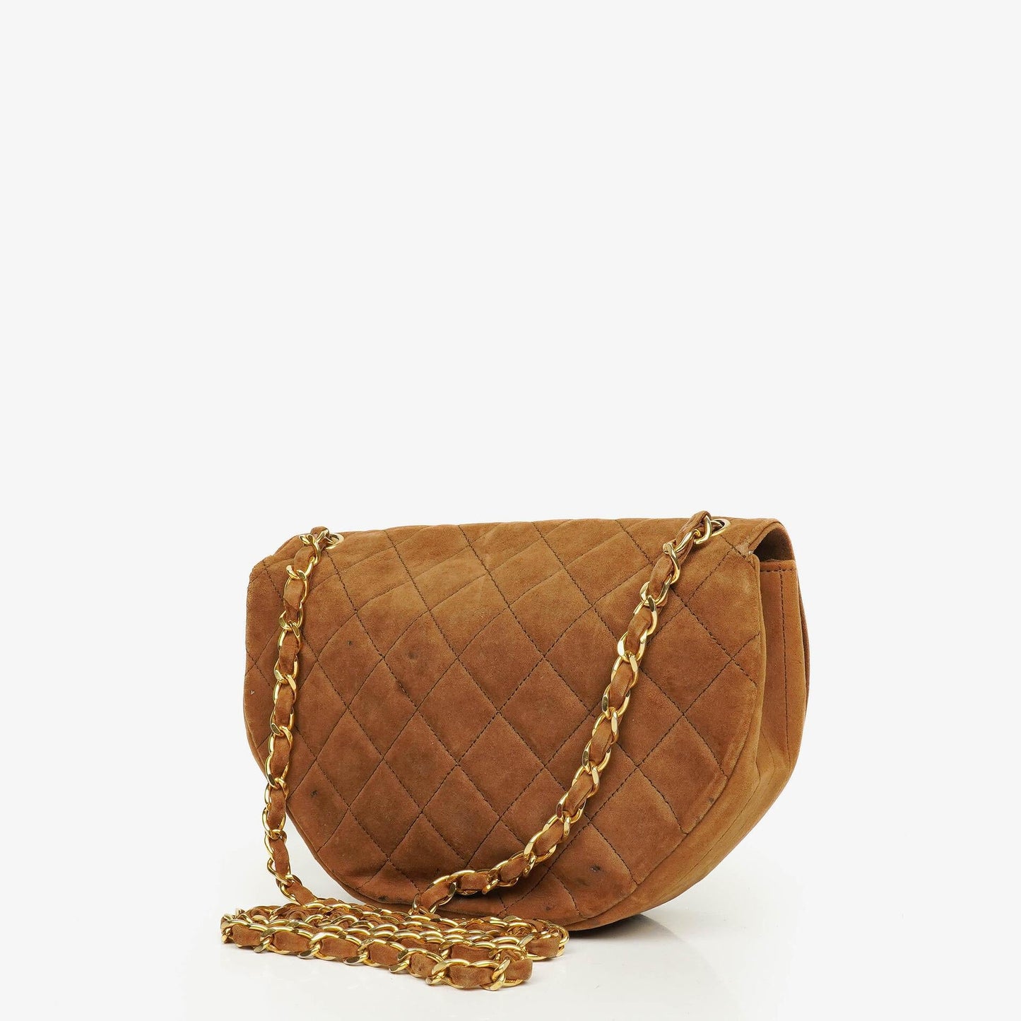 Chanel Suede Quilted Half Moon Full Flap Bag
