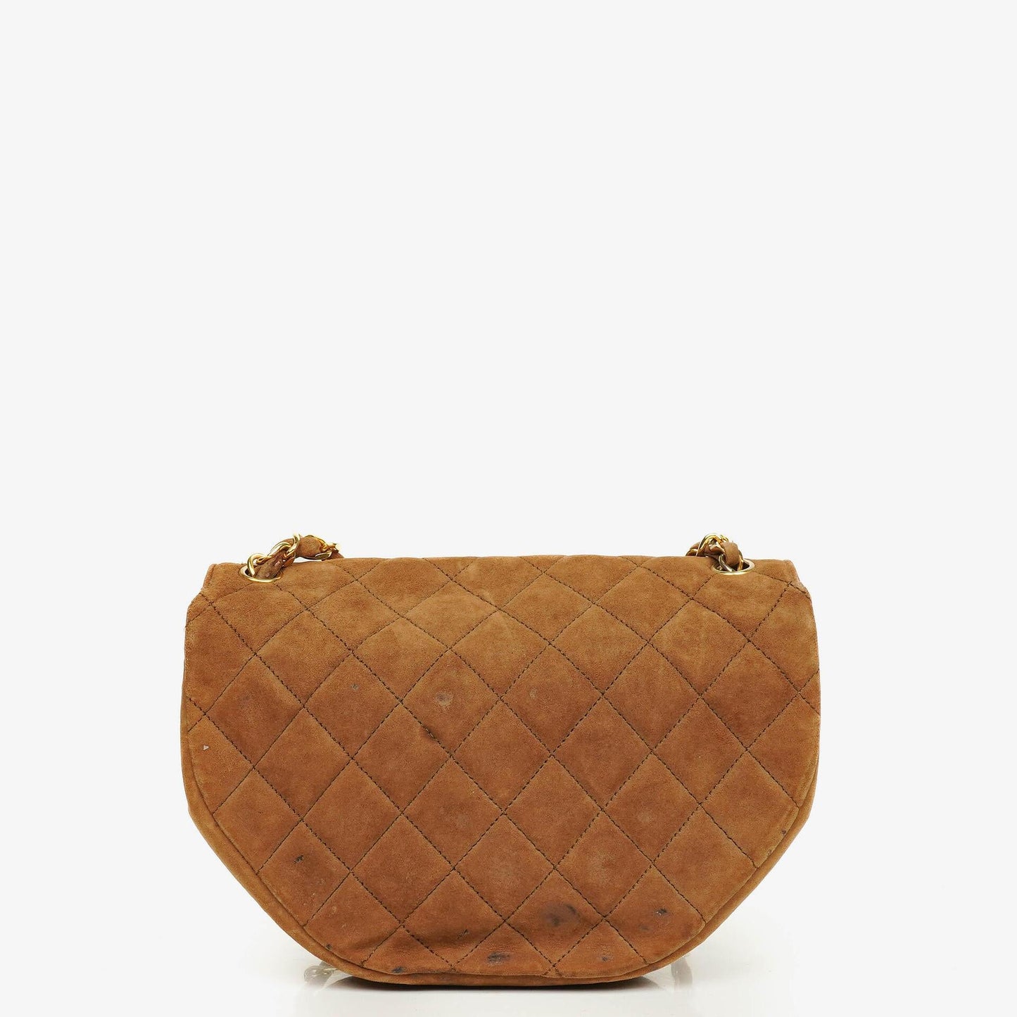 Chanel Suede Quilted Half Moon Full Flap Bag