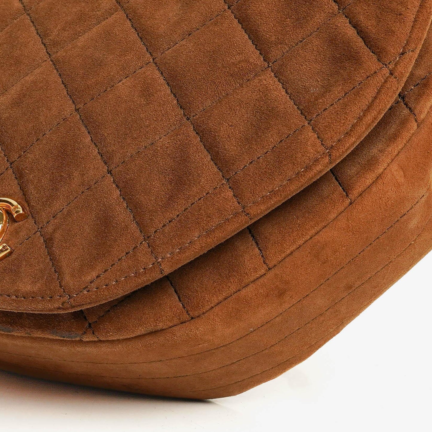 Chanel Suede Quilted Half Moon Full Flap Bag
