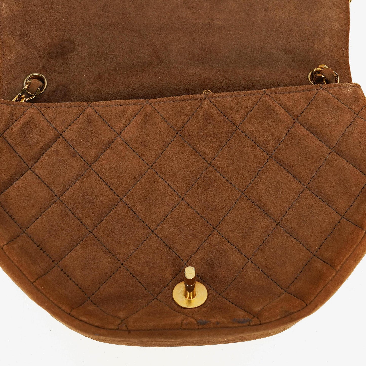 Chanel Suede Quilted Half Moon Full Flap Bag