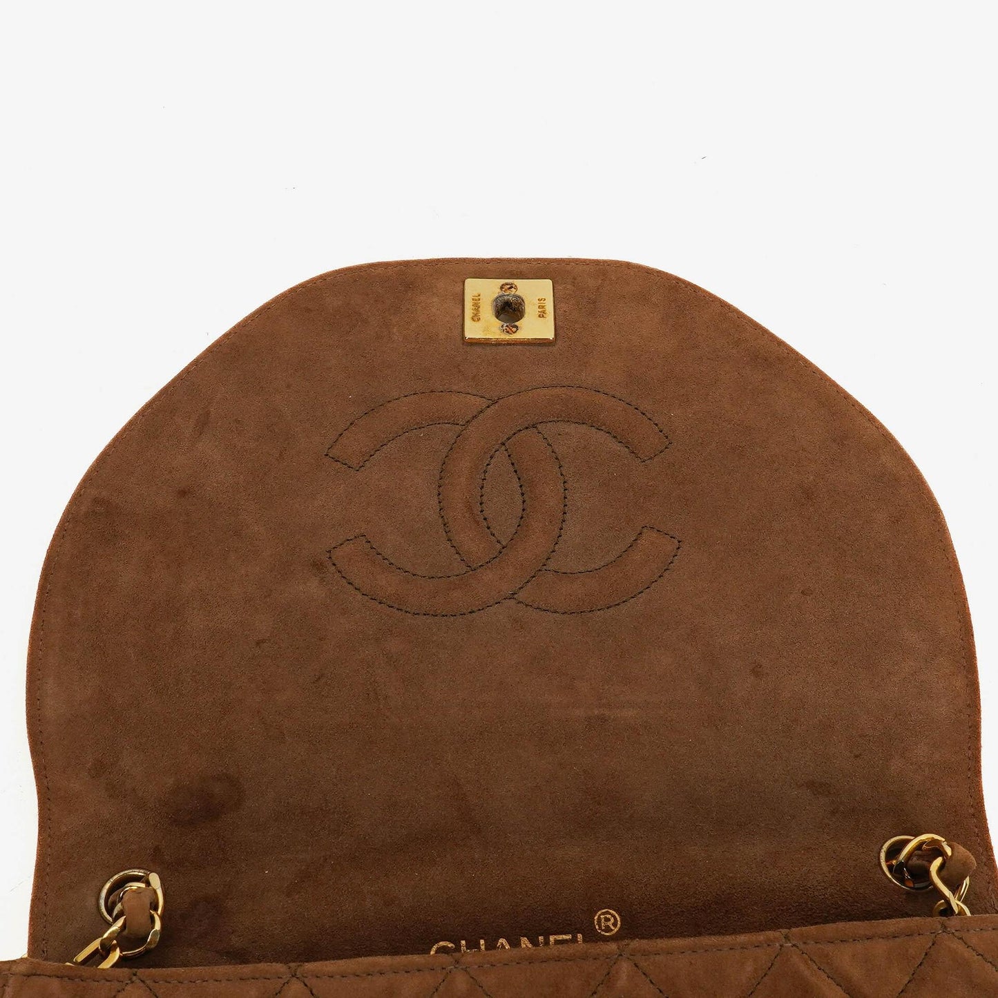 Chanel Suede Quilted Half Moon Full Flap Bag