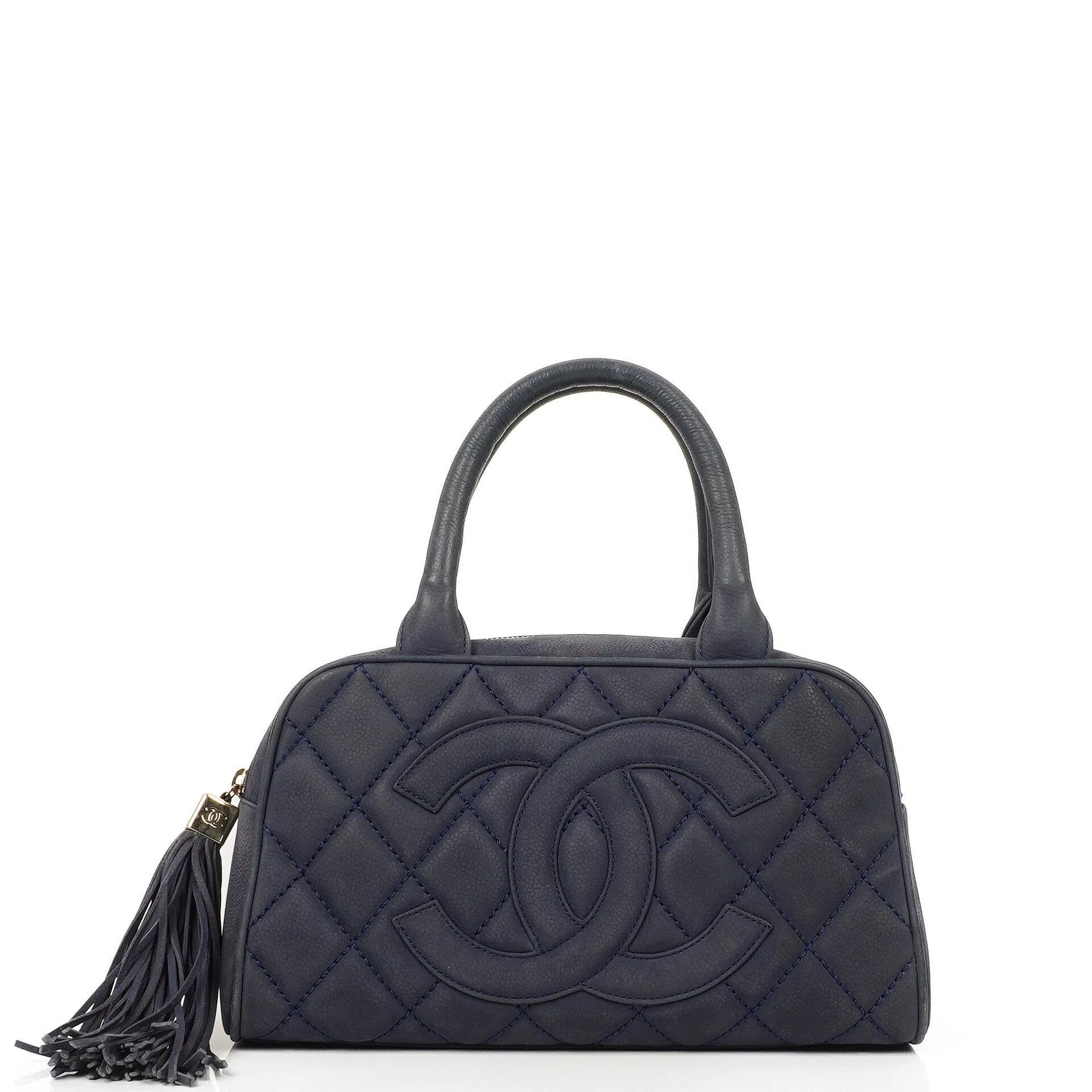 Chanel Timeless CC Medium Bowling Bag Navy Blue Quilted Caviar Gold Hardware 2004-2005
