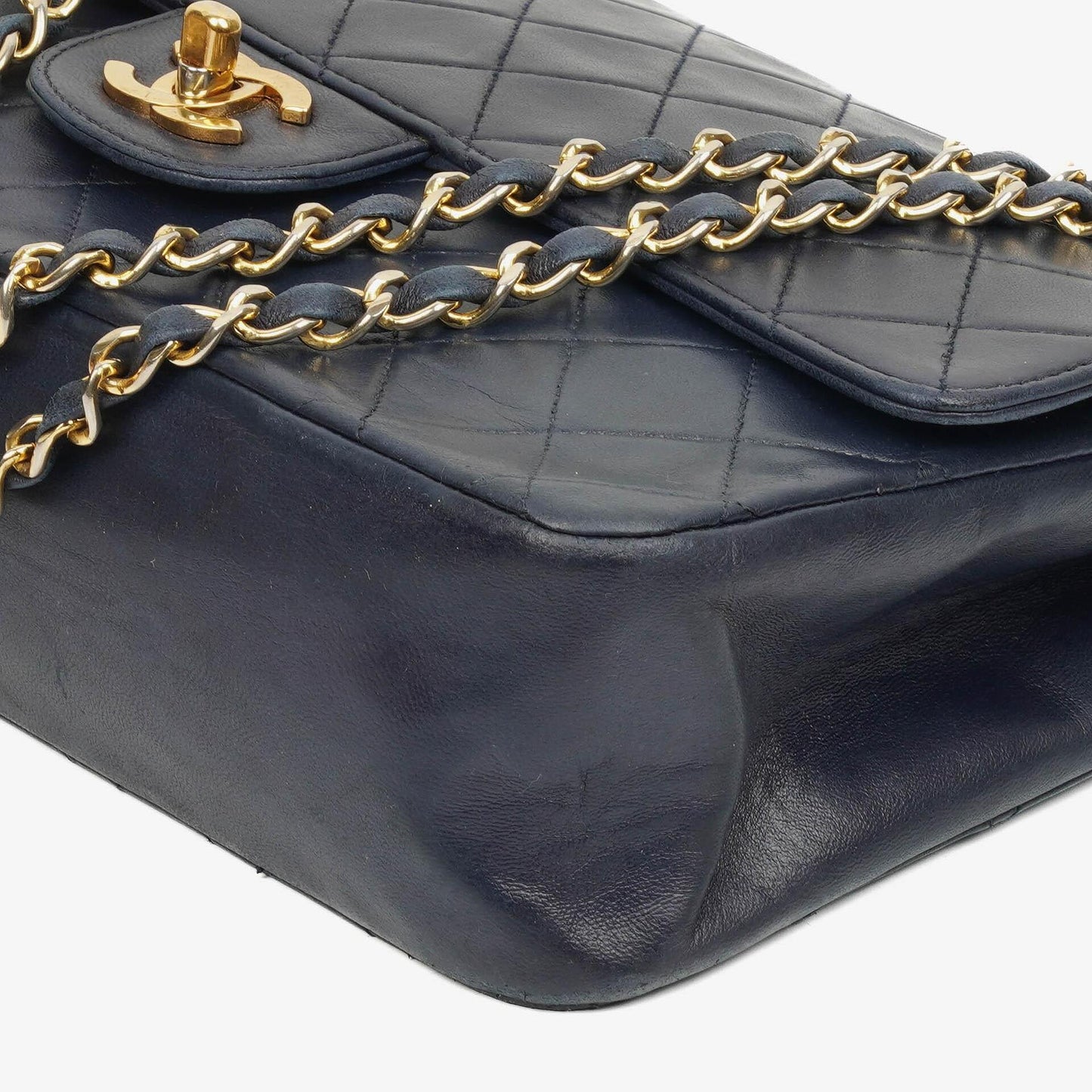 Chanel Timeless Classic Double Flap Navy Quilted Lambskin 24k Gold Plated Hardware