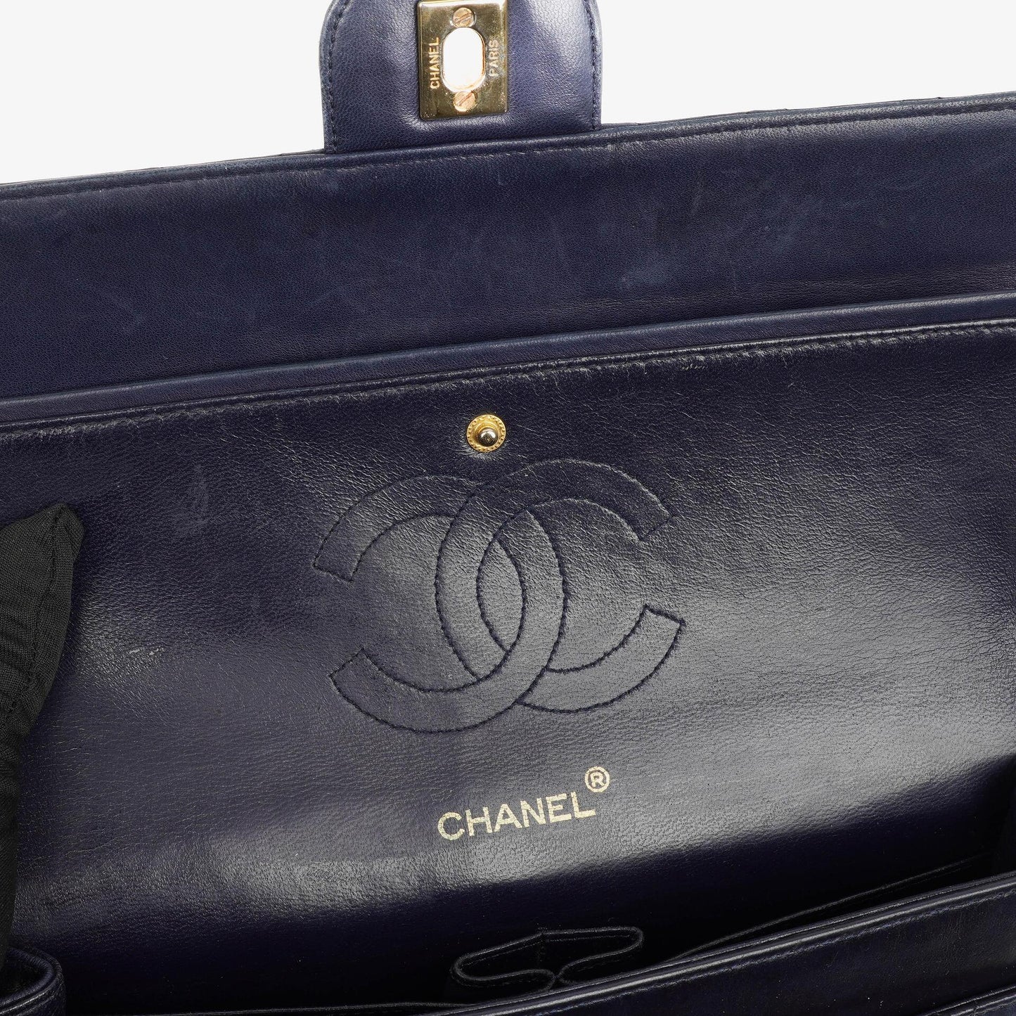 Chanel Timeless Classic Double Flap Navy Quilted Lambskin 24k Gold Plated Hardware
