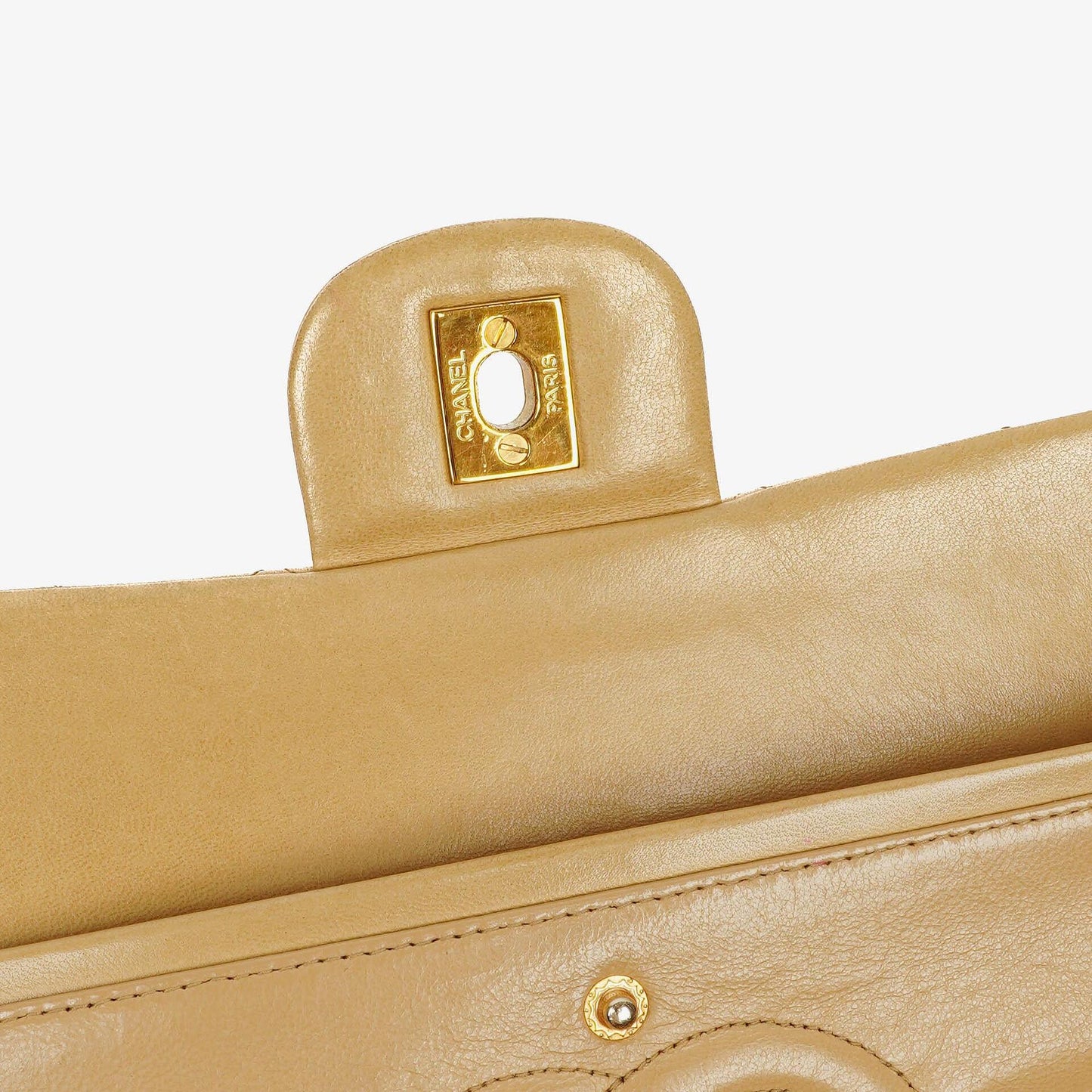 Chanel Timeless Classic Medium Double Flap Bag In Beige Quilted Lambskin And 24K Gold-Plated Hardware