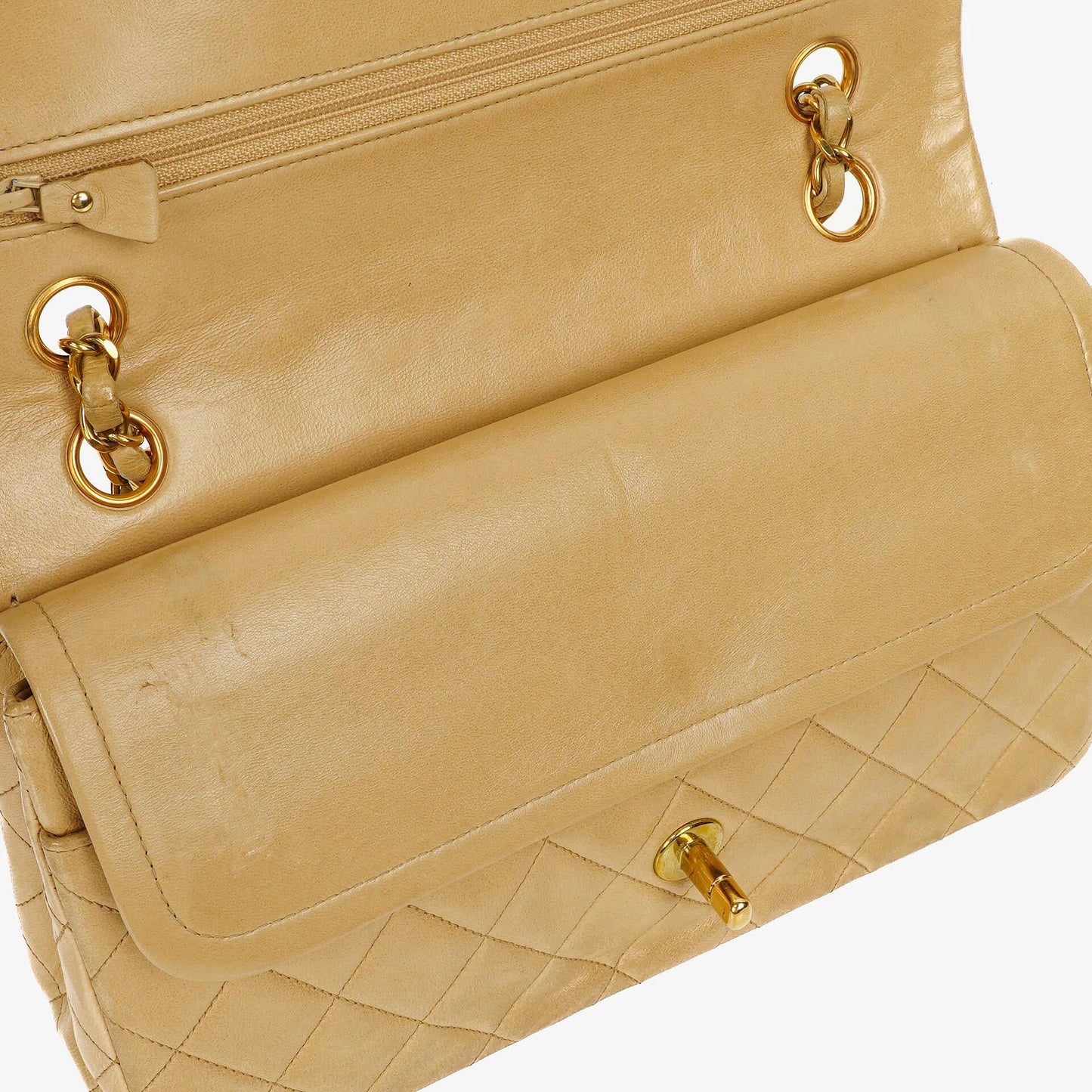 Chanel Timeless Classic Medium Double Flap Bag In Beige Quilted Lambskin And 24K Gold-Plated Hardware