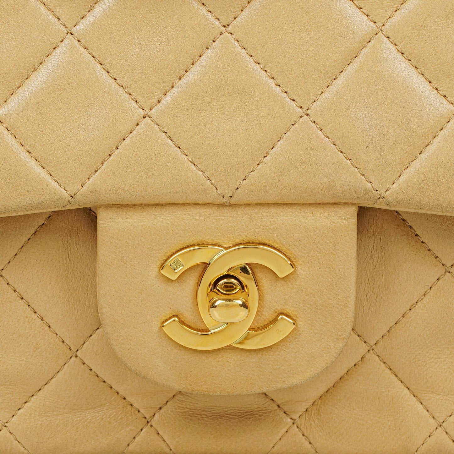 Chanel Timeless Classic Medium Double Flap Bag In Beige Quilted Lambskin And 24K Gold-Plated Hardware
