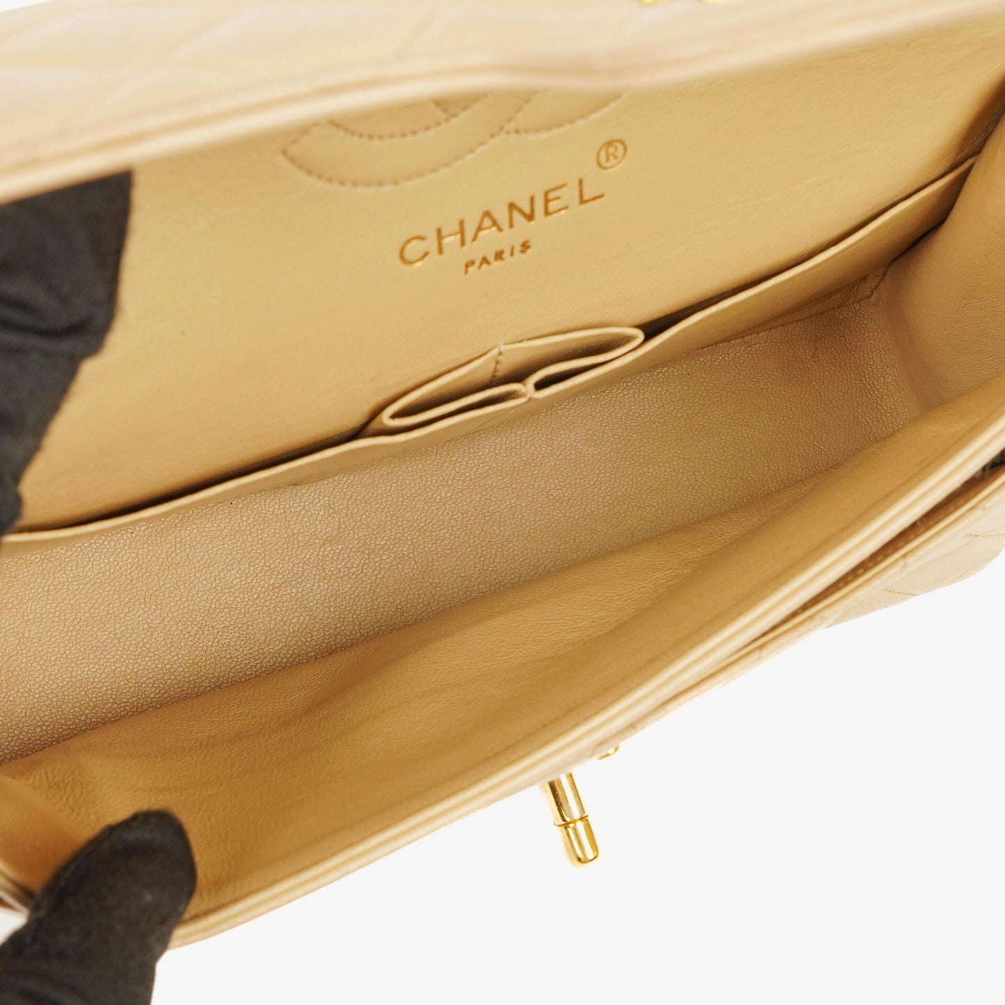 Chanel Timeless Classic Small Double Flap Bag In Beige Quilted Lambskin And 24K Gold-Plated Hardware