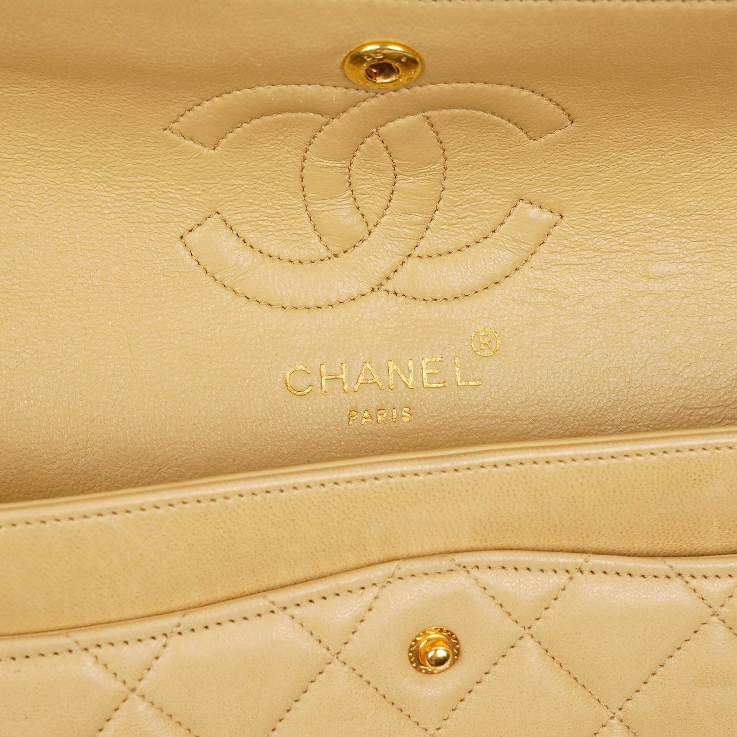 Chanel Timeless Classic Small Double Flap Bag In Beige Quilted Lambskin And 24K Gold-Plated Hardware