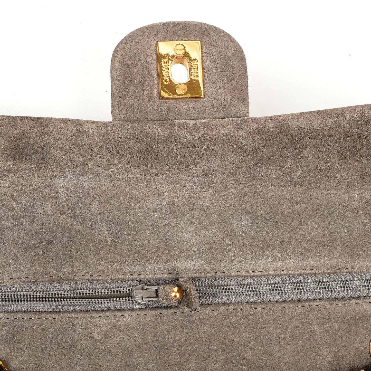 Chanel Timeless Classic Suede Chevron Medium Double Flap Bag With 24K Gold-Plated Hardware