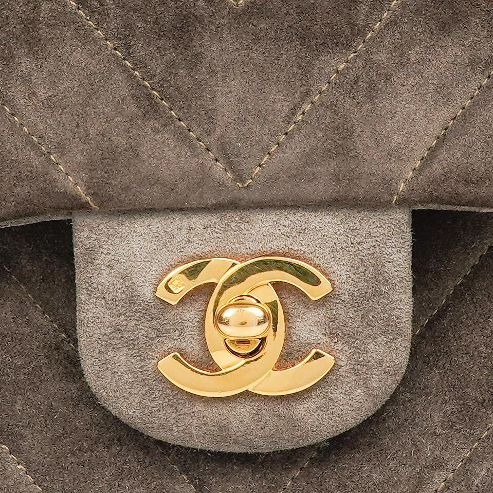 Chanel Timeless Classic Suede Chevron Medium Double Flap Bag With 24K Gold-Plated Hardware