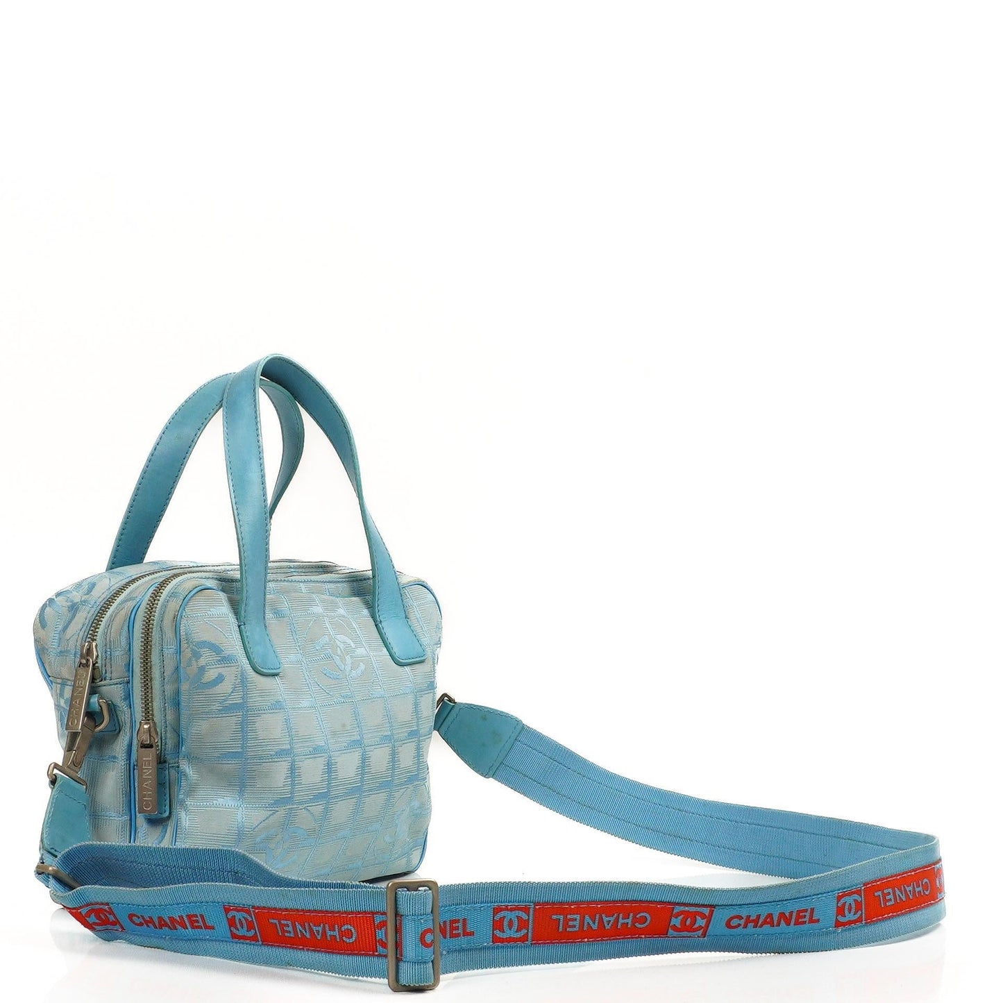 Chanel Travel Line Light Blue Nylon CC Logo Bag