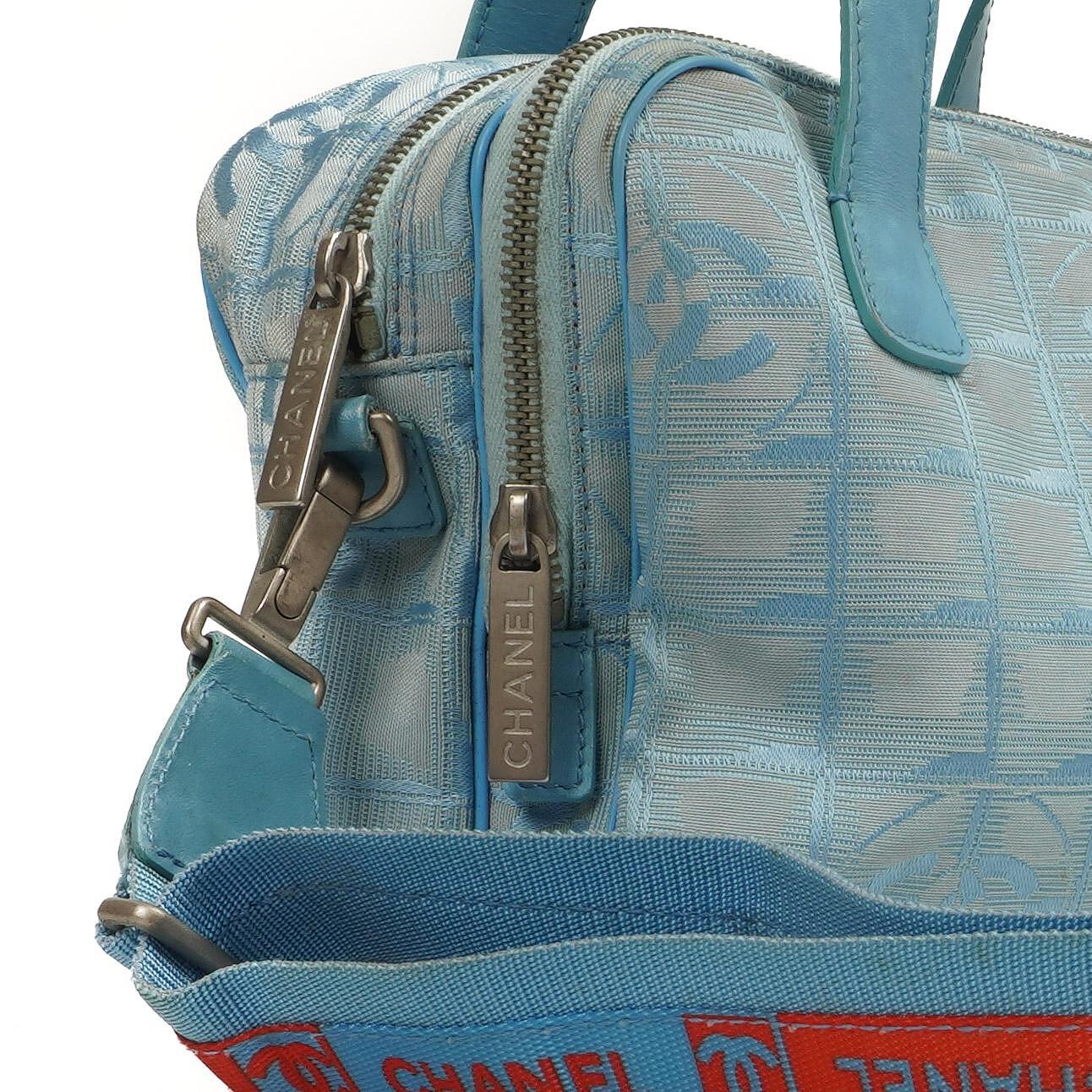 Chanel Travel Line Light Blue Nylon CC Logo Bag