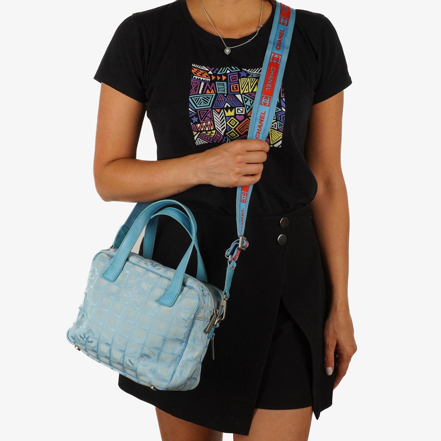Chanel Travel Line Light Blue Nylon CC Logo Bag
