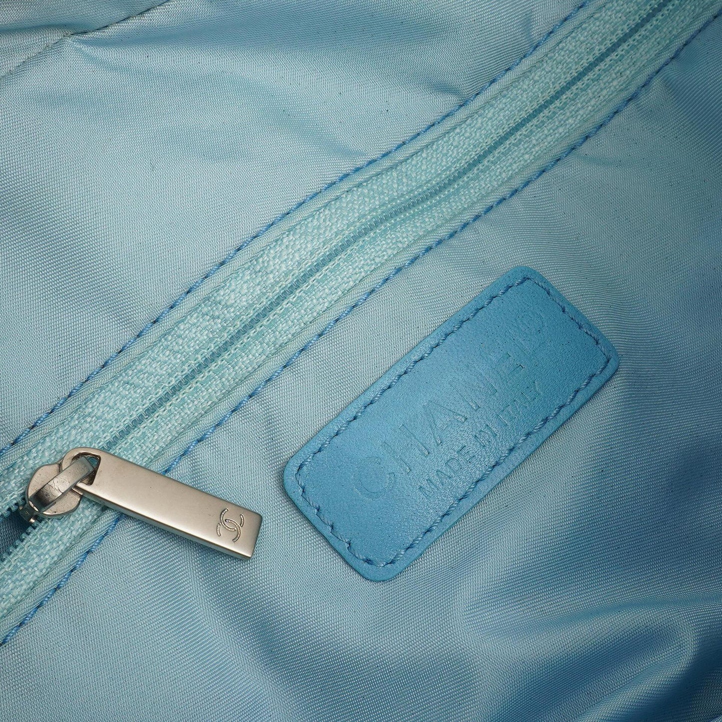 Chanel Travel Line Light Blue Nylon CC Logo Bag
