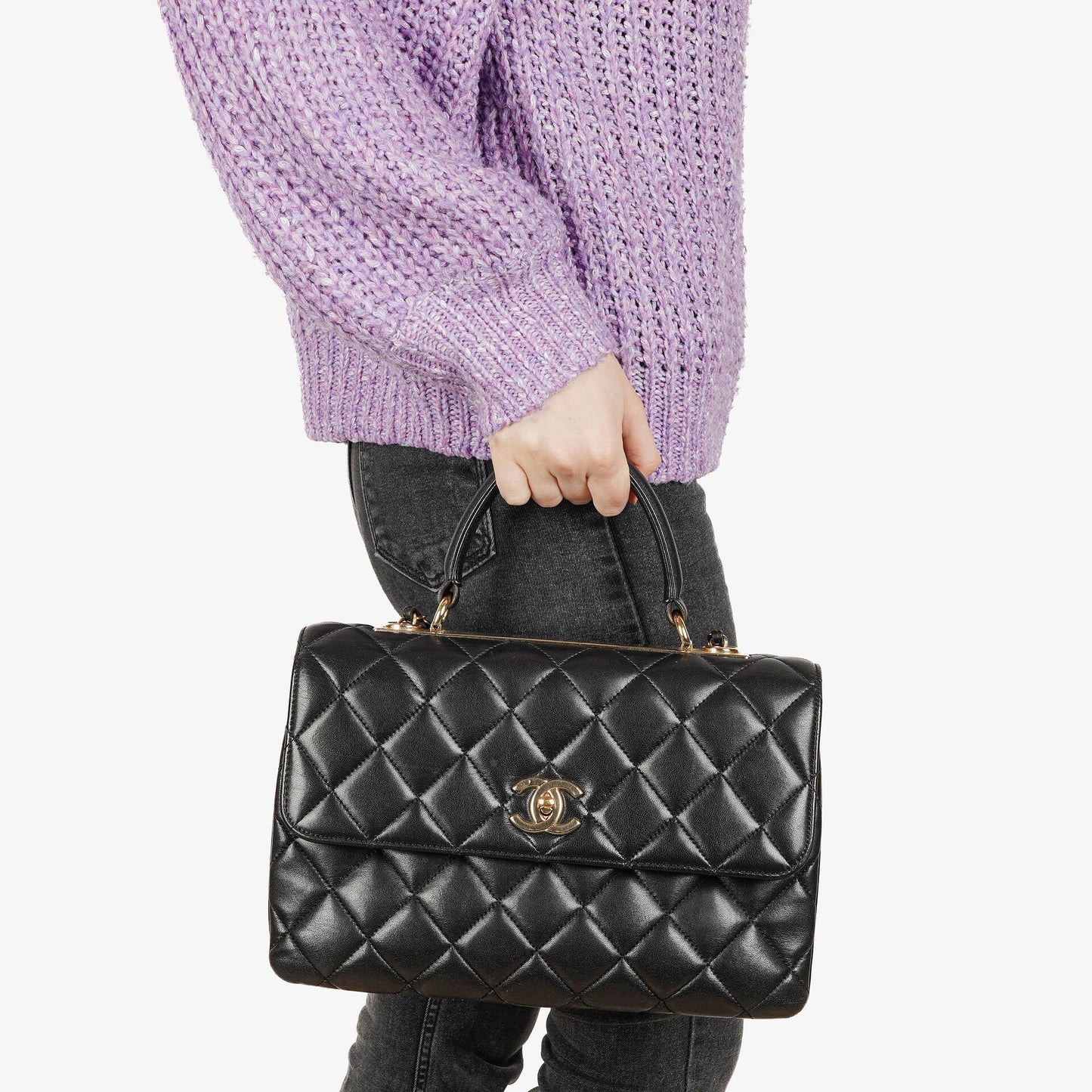 Chanel Trendy CC Large Black Quilted Lambskin Dual Handle Flap Bag
