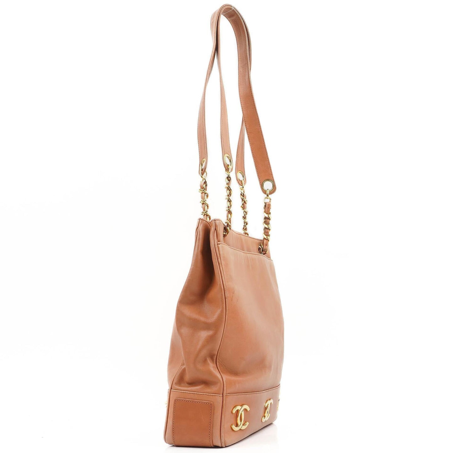 Chanel Triple CC Brown Leather Shopping Tote