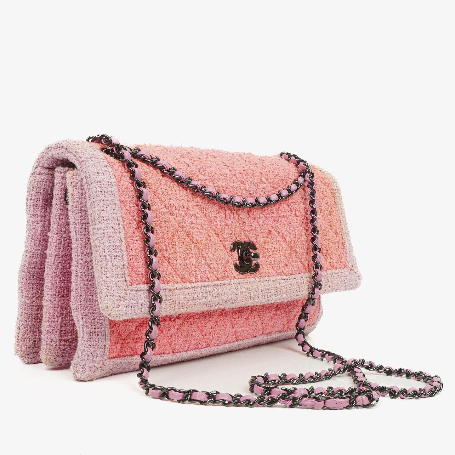 Chanel Tweed Medium Two-Toned Pink Shoulder Flap Bag