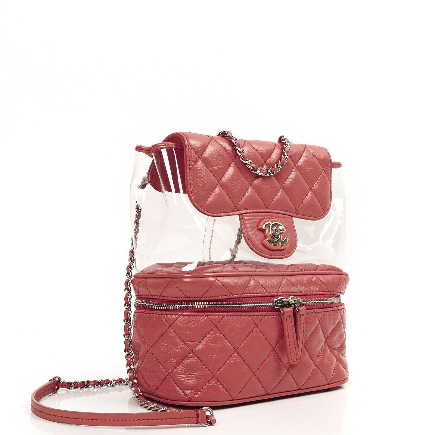 Chanel Vanity Shoulder bag In Crinkled Pink Quilted Calfskin And Clear PVC, 2017-2018
