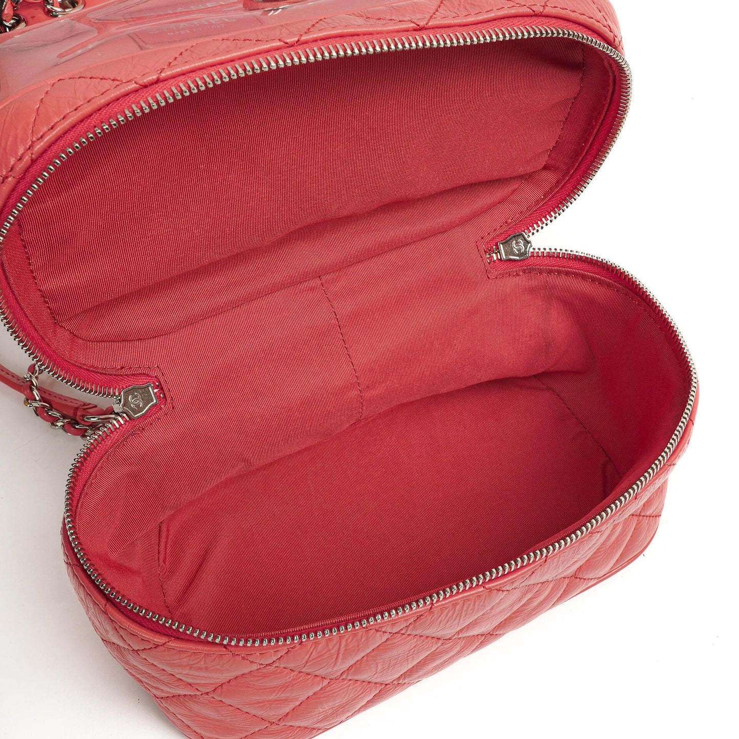 Chanel Vanity Shoulder bag In Crinkled Pink Quilted Calfskin And Clear PVC, 2017-2018