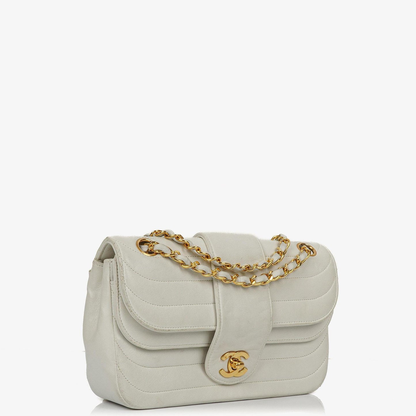 Chanel White Horizontal Quilted Small Double Flap Bag With 24K Gold-Plated Hardware