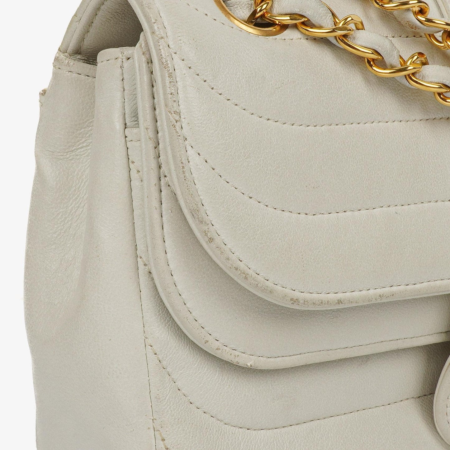 Chanel White Horizontal Quilted Small Double Flap Bag With 24K Gold-Plated Hardware