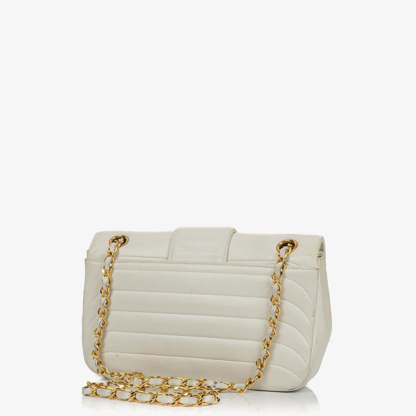 Chanel White Horizontal Quilted Small Double Flap Bag With 24K Gold-Plated Hardware