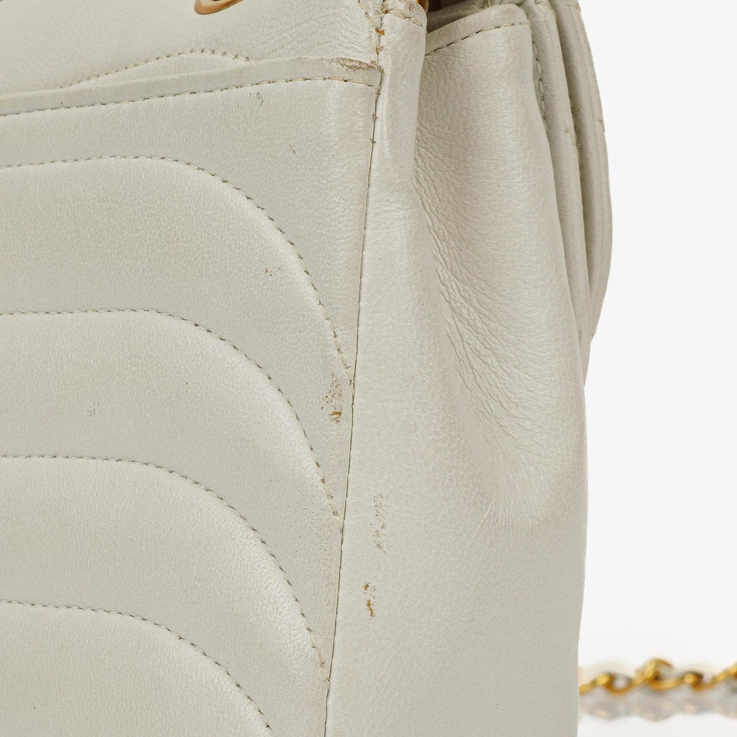 Chanel White Horizontal Quilted Small Double Flap Bag With 24K Gold-Plated Hardware