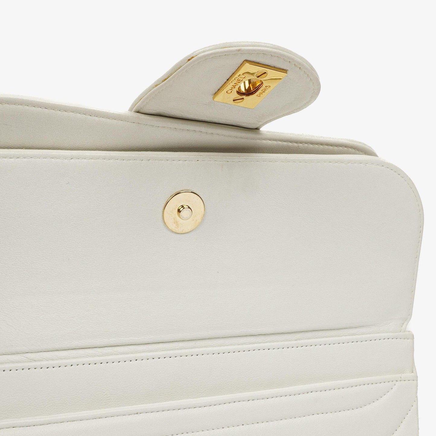 Chanel White Horizontal Quilted Small Double Flap Bag With 24K Gold-Plated Hardware