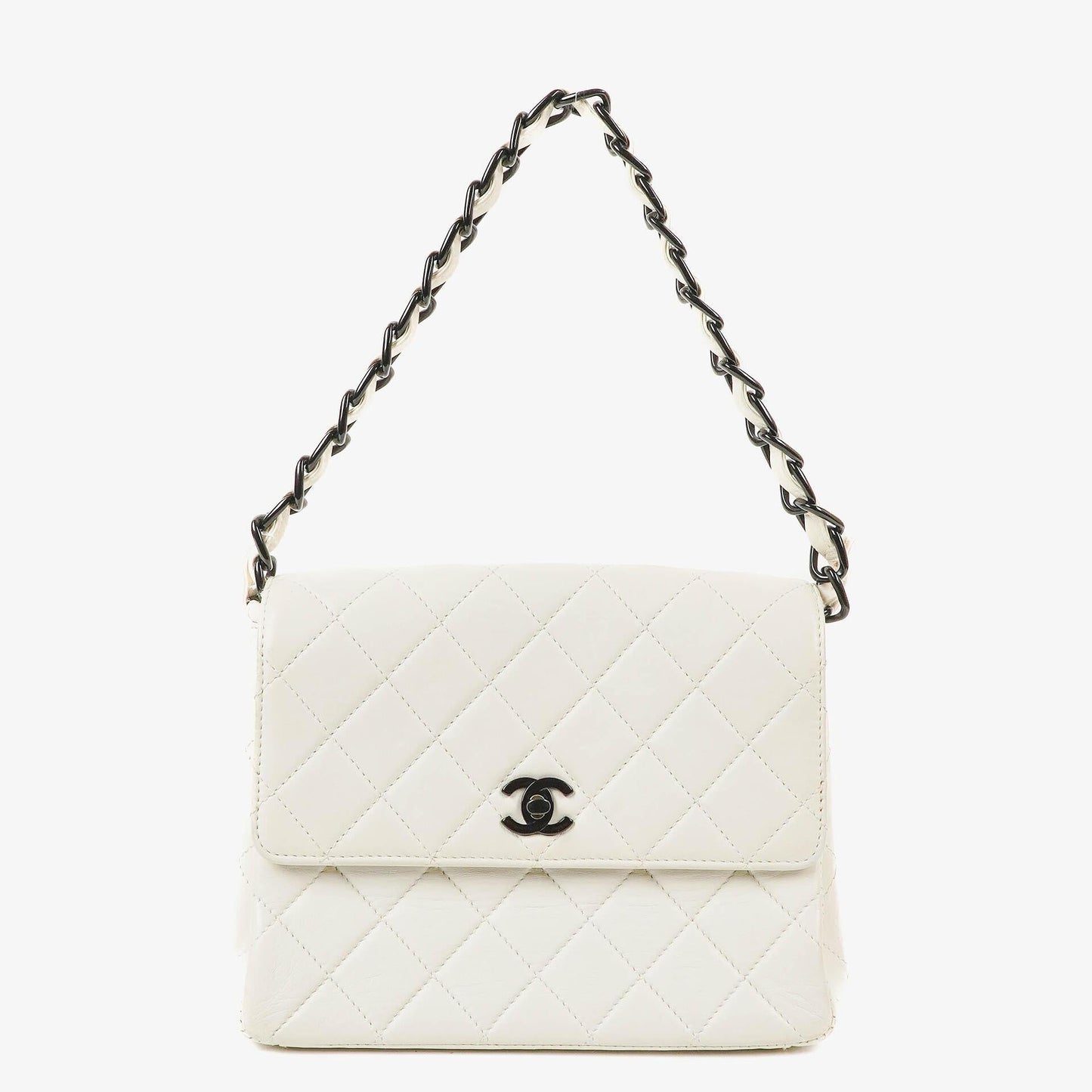 Chanel White Quilted Lambskin Plastic Hardware Shouder Bag