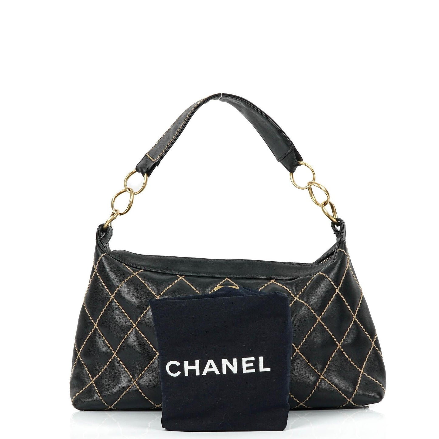 Chanel Wild Stitch Black Quilted Leather CC Shoulder Bag With Gold-Tone Hardware