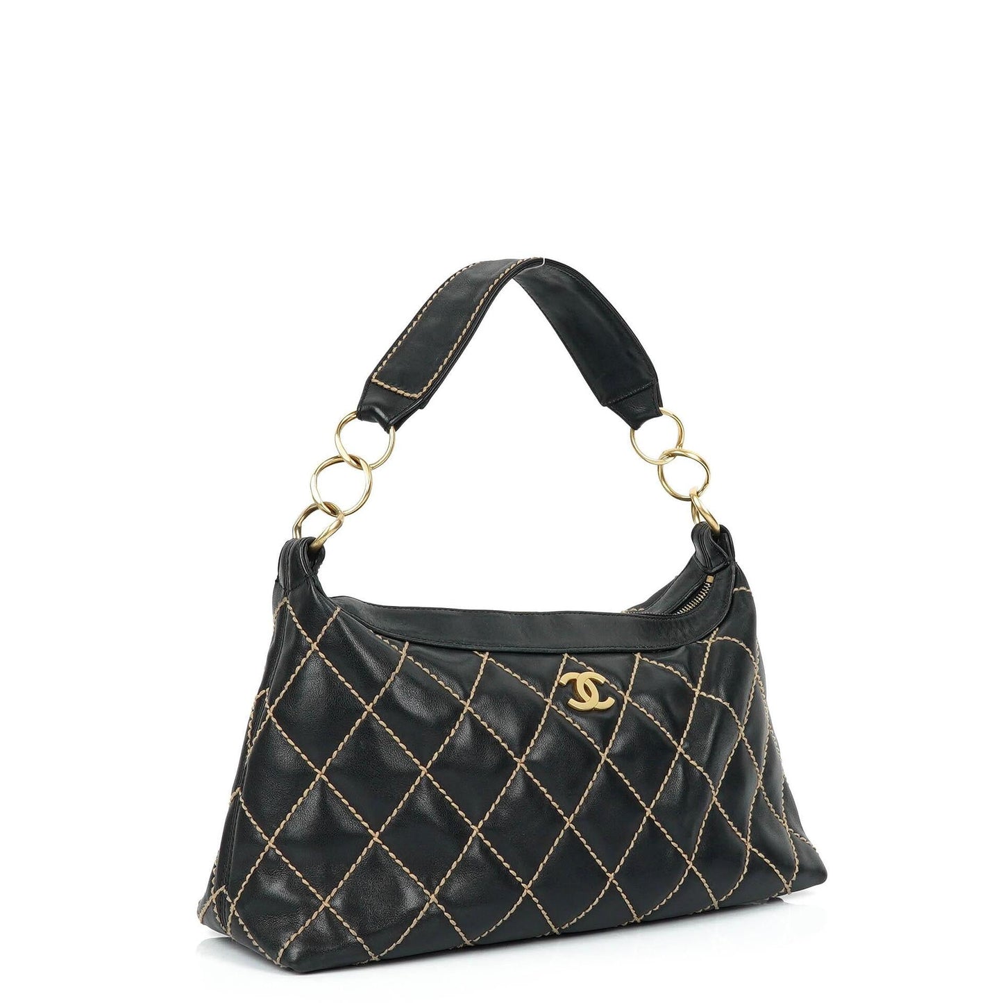 Chanel Wild Stitch Black Quilted Leather CC Shoulder Bag With Gold-Tone Hardware