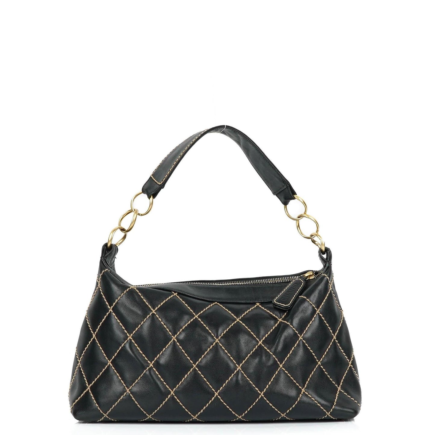Chanel Wild Stitch Black Quilted Leather CC Shoulder Bag With Gold-Tone Hardware