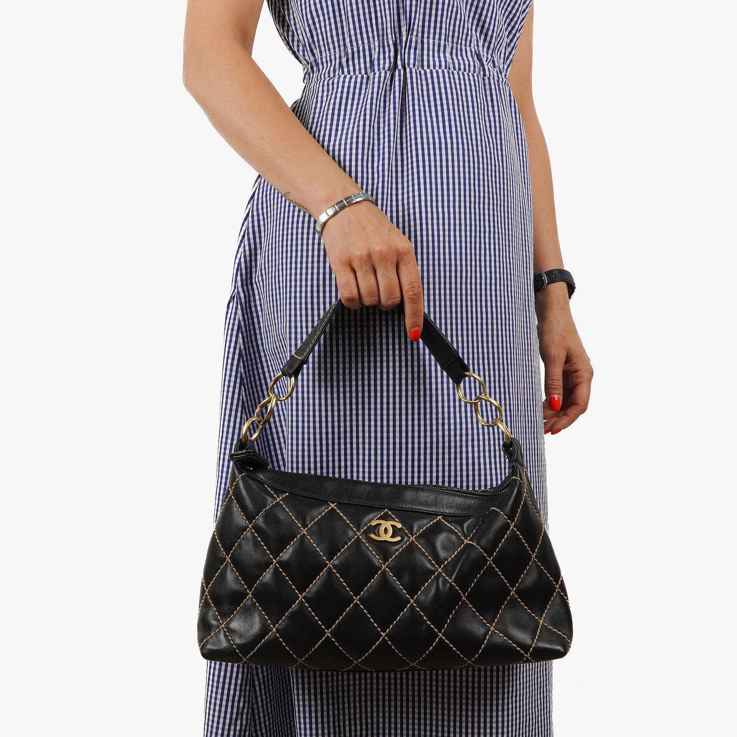 Chanel Wild Stitch Black Quilted Leather CC Shoulder Bag With Gold-Tone Hardware