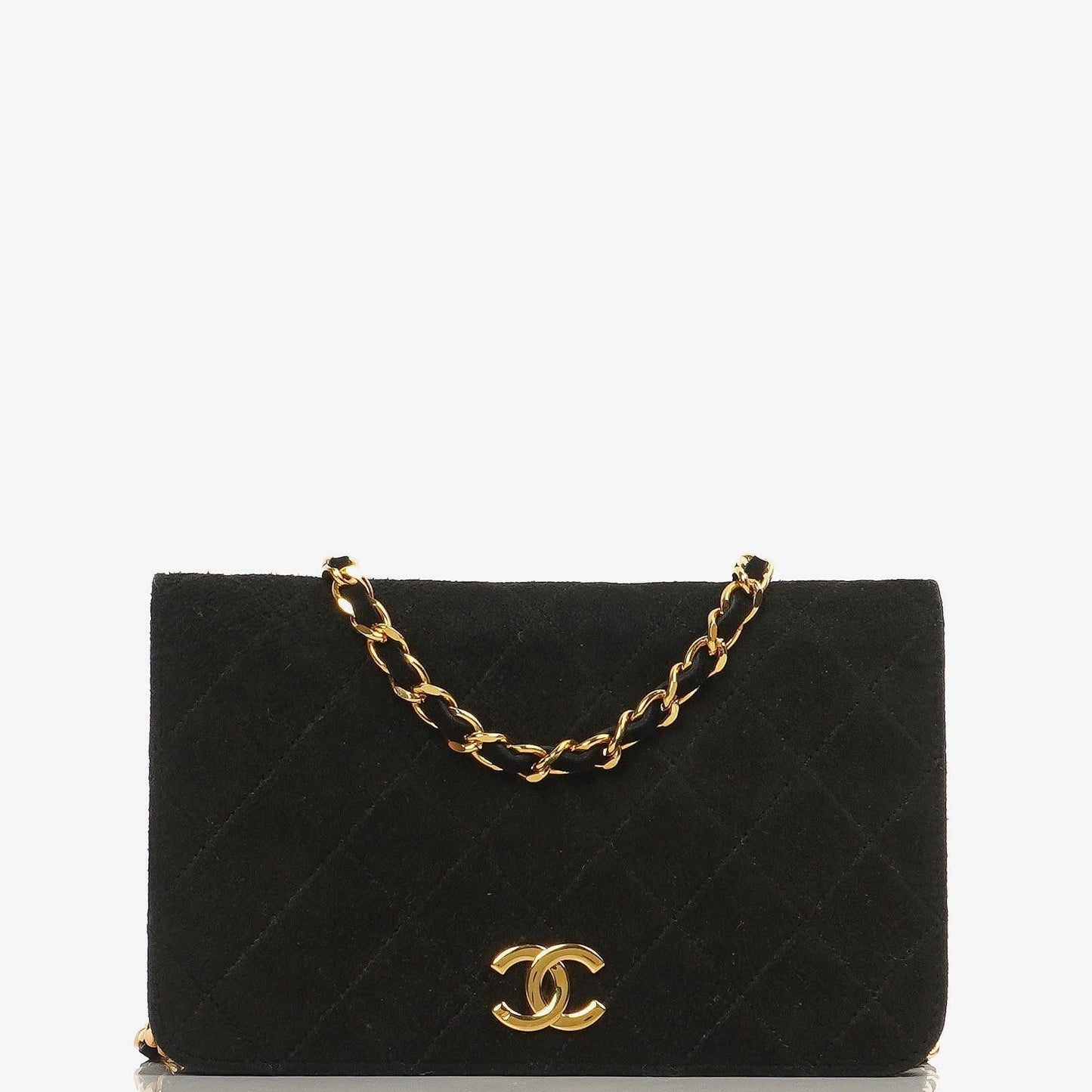 Chanel WOC Mini Classic Full Flap Black Quilted Suede With 24K Gold-Plated Hardware