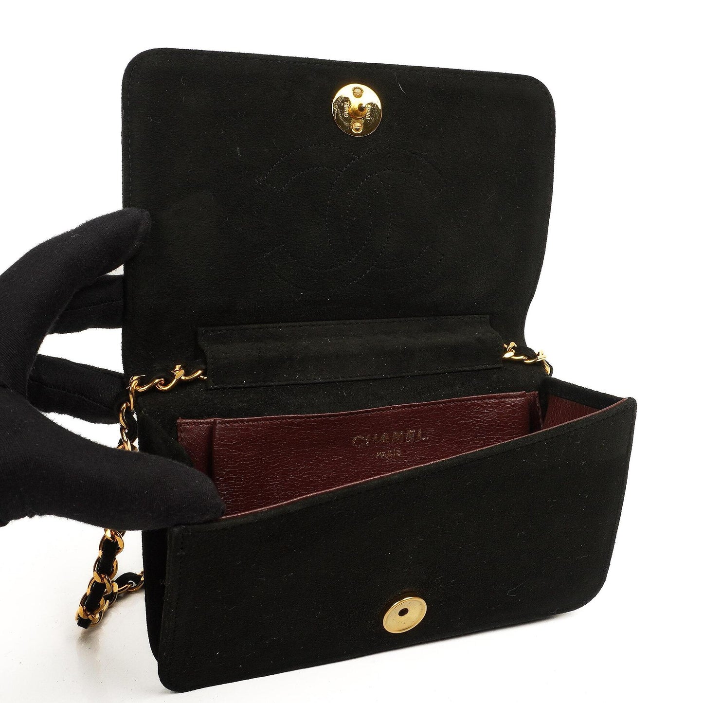 Chanel WOC Mini Classic Full Flap Black Quilted Suede With 24K Gold-Plated Hardware