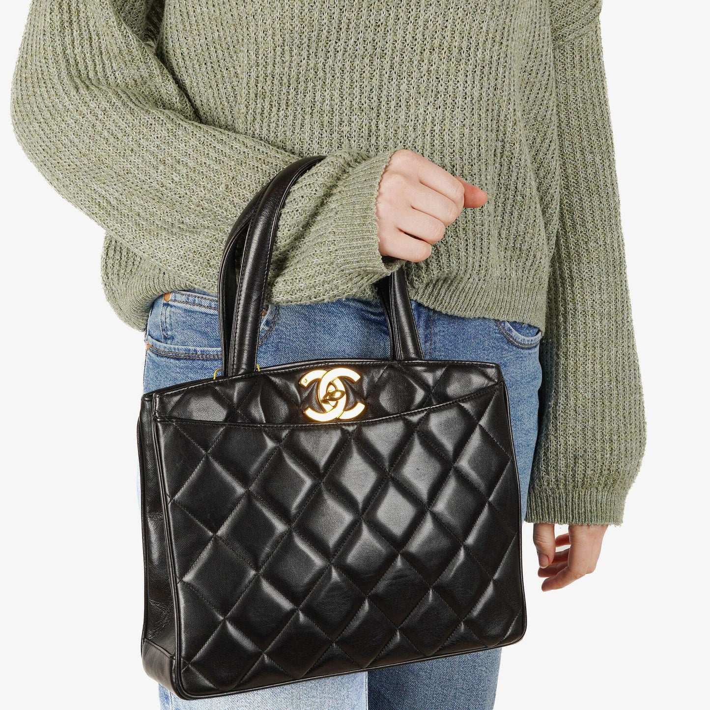 Chanel XL CC Logo Black Quilted Leather Tote Bag